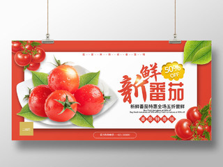 红色简约西红柿新鲜番茄蔬菜水果宣传展板